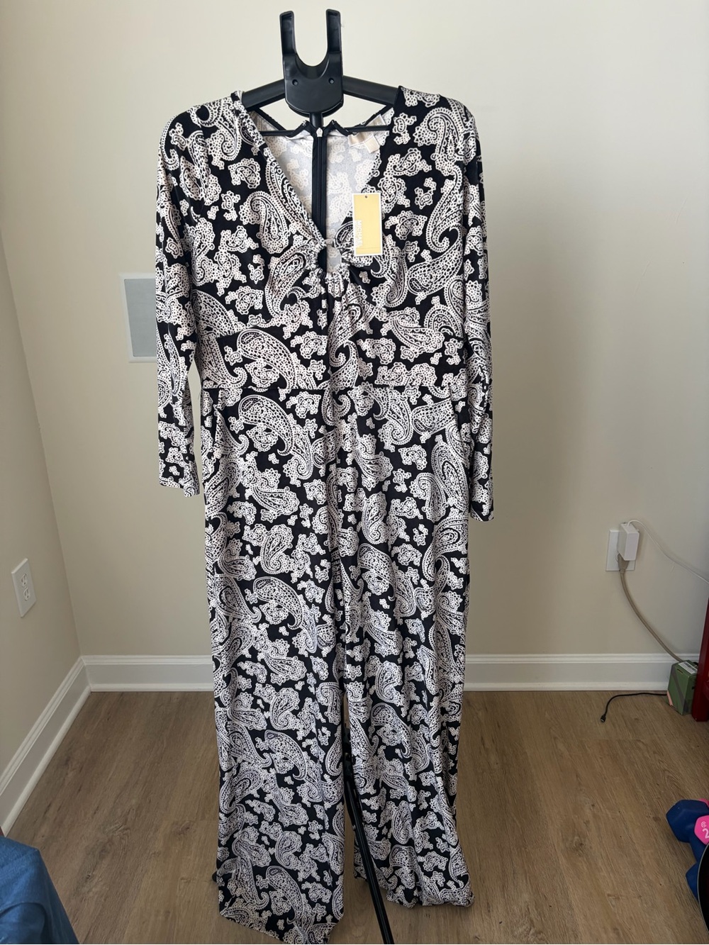 NWT Michael Kors Black White Paisley Ring Front Jumpsuit XL